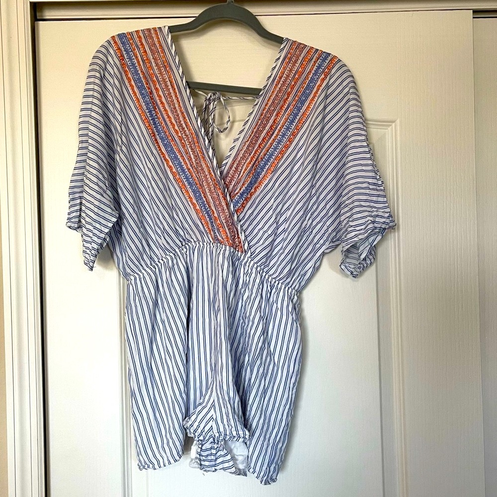 Francesca’s light blue and white striped romper